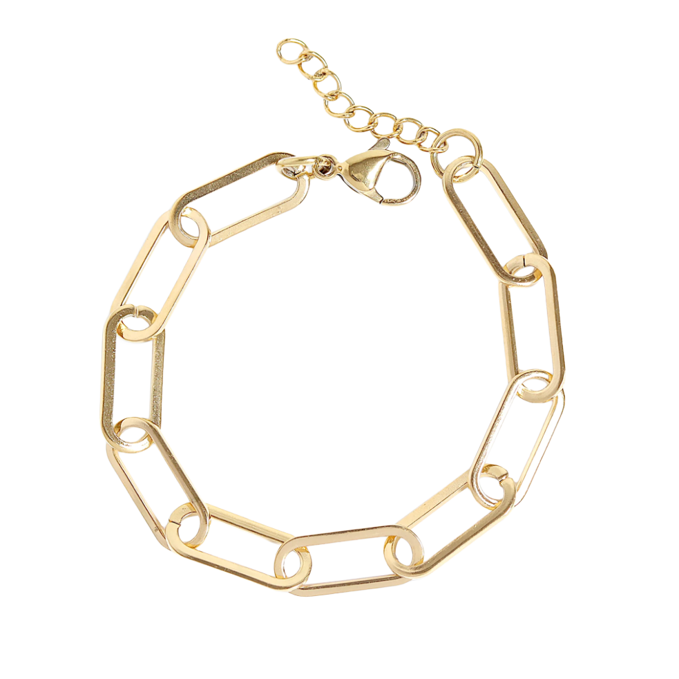 Large Gold Paperclip Bracelet on white background