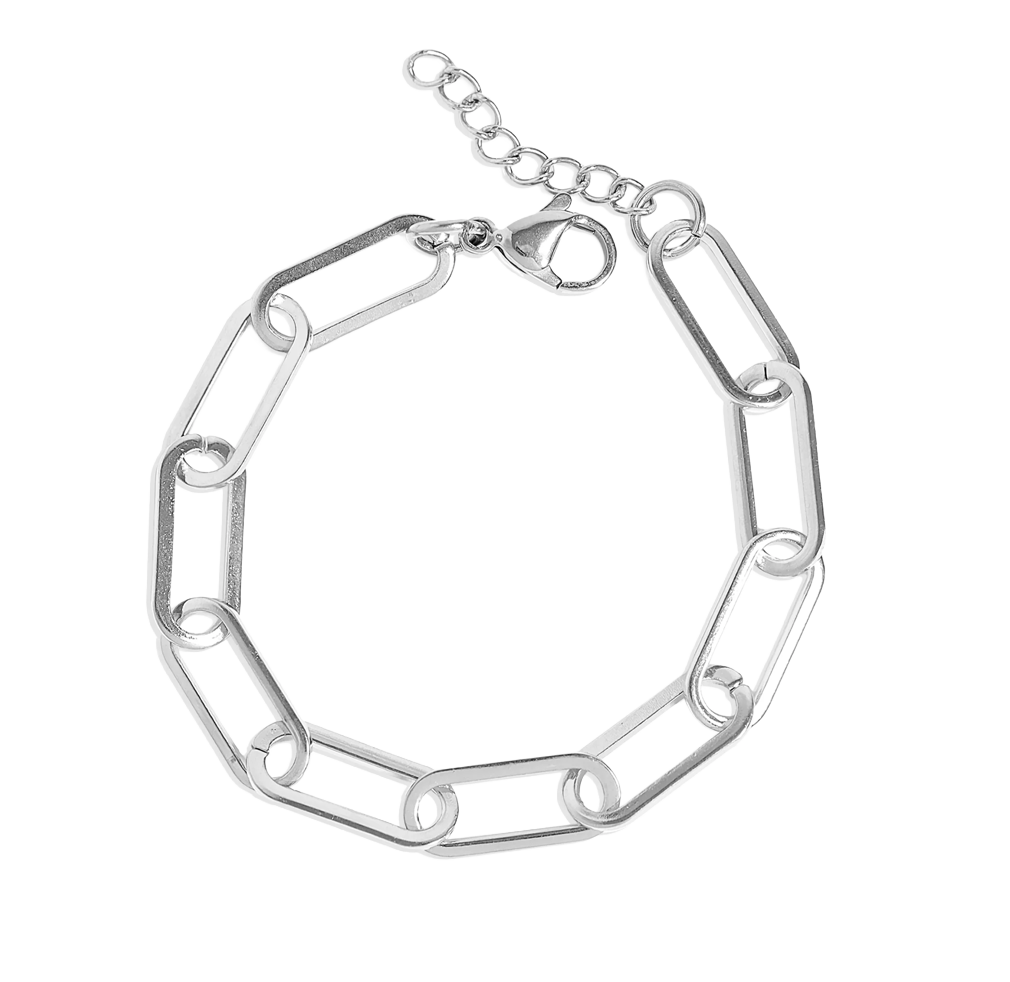 Large Silver Paperclip Bracelet on white background
