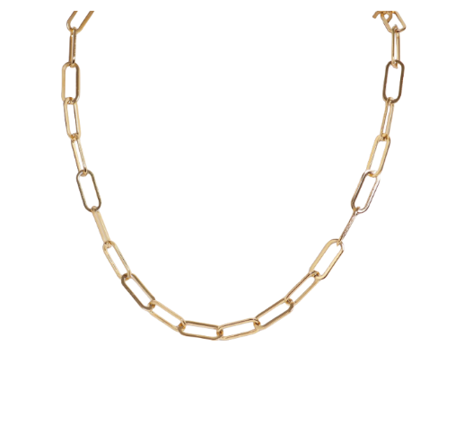 Medium Gold Paperclip Necklace on white background