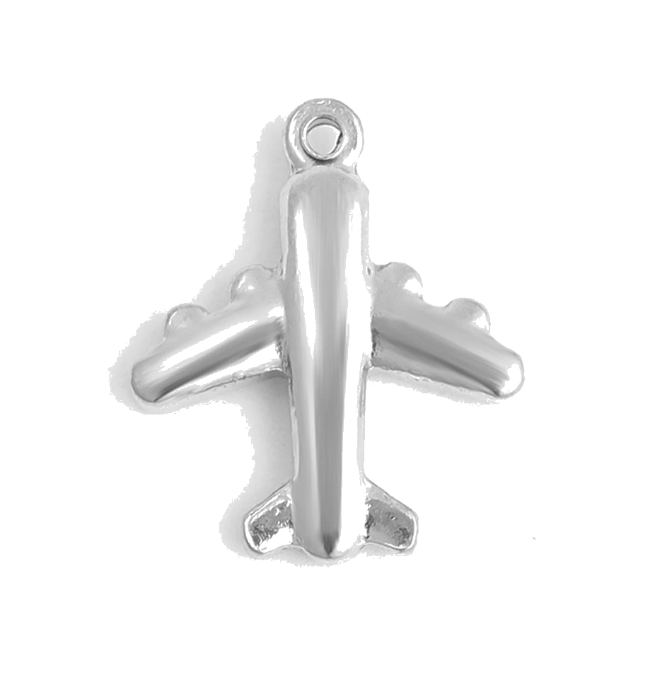 Silver Airplane charm on transparent background
