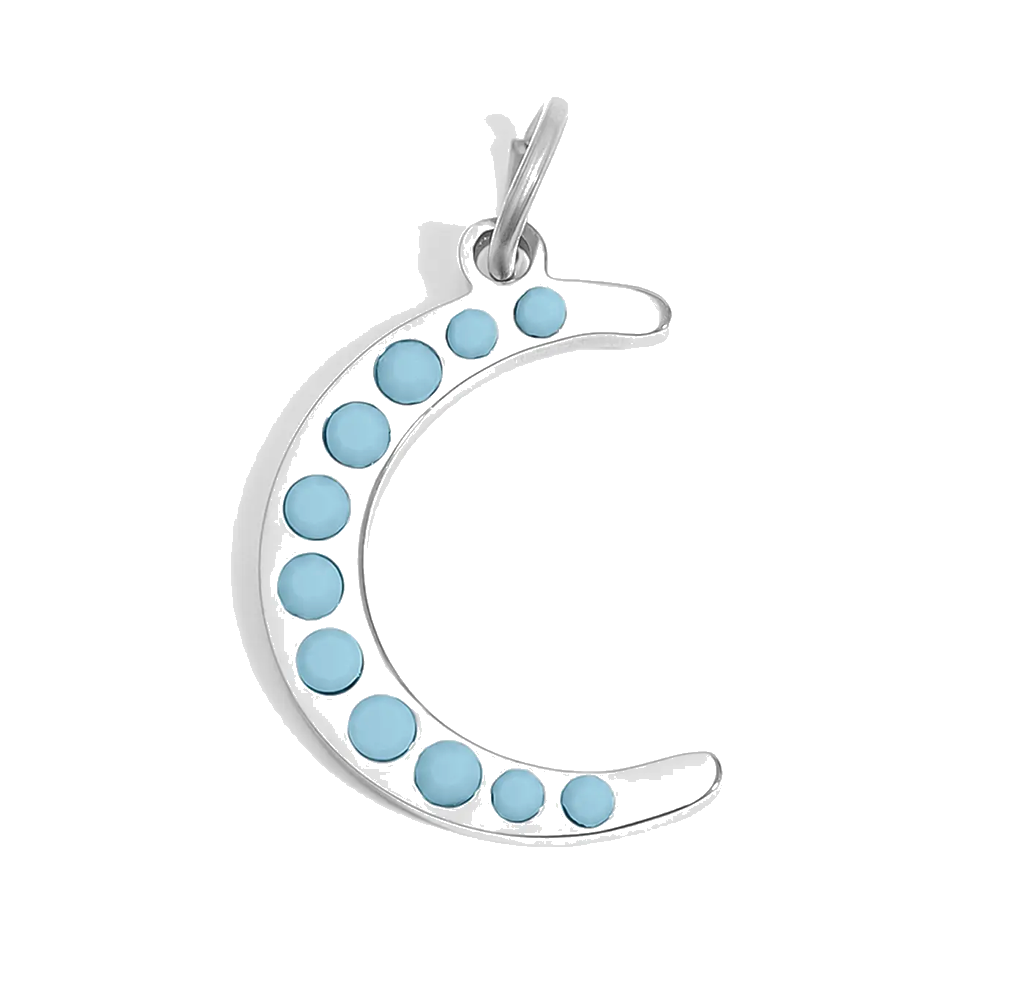 Silver Crescent Moon charm on transparent background