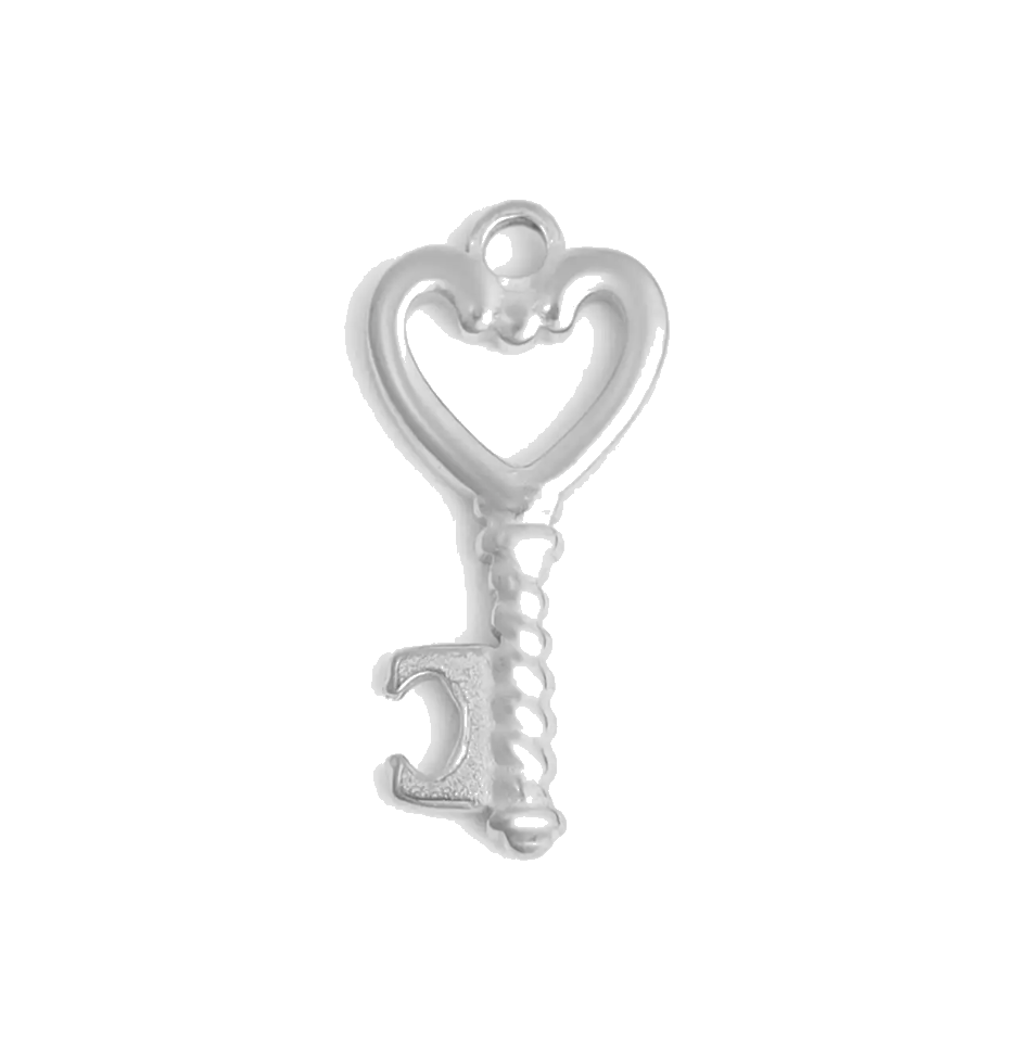 Silver Heart Key charm on transparent background