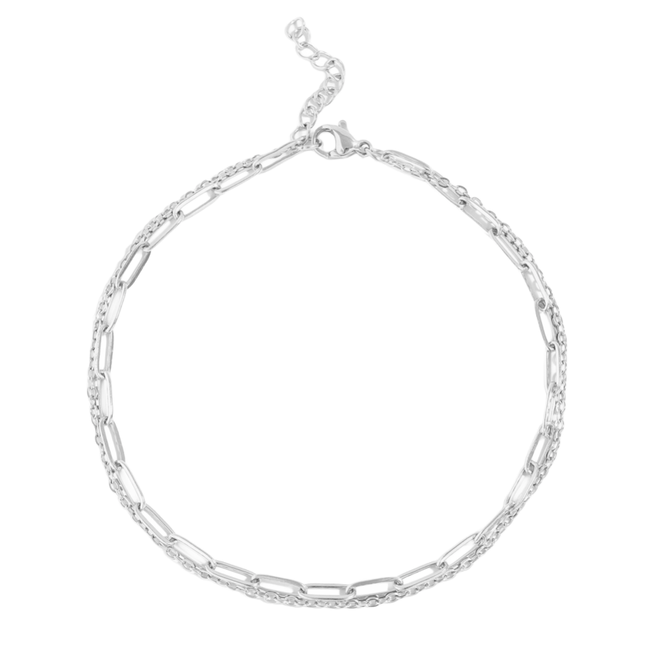 Silver Layered Anklet on white background