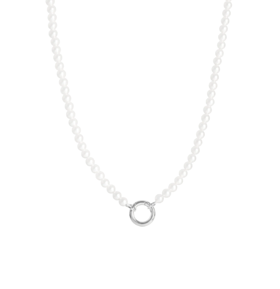 Silver Pearl Charm Holder Necklace on white background