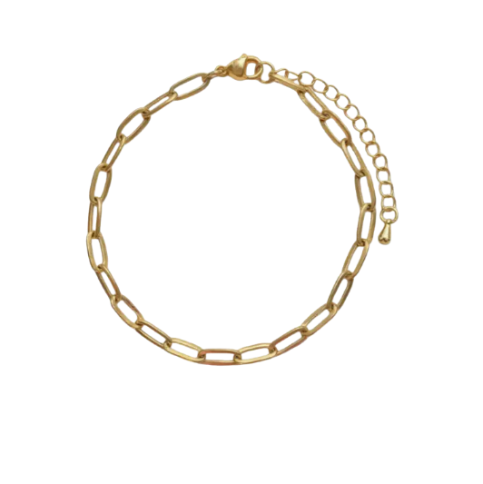 Small Gold Paperclip Bracelet on white background