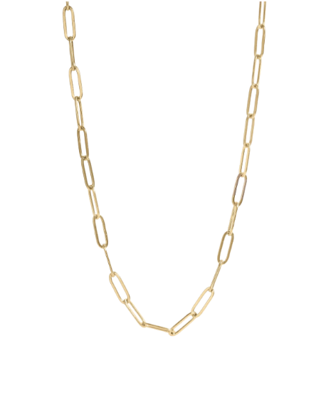 Small Gold Paperclip Necklace on white background