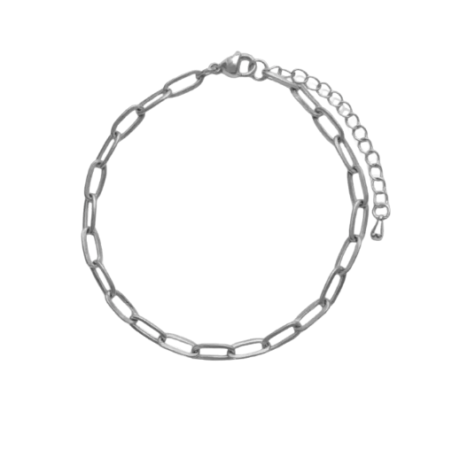 Small Silver Paperclip Bracelet on white background